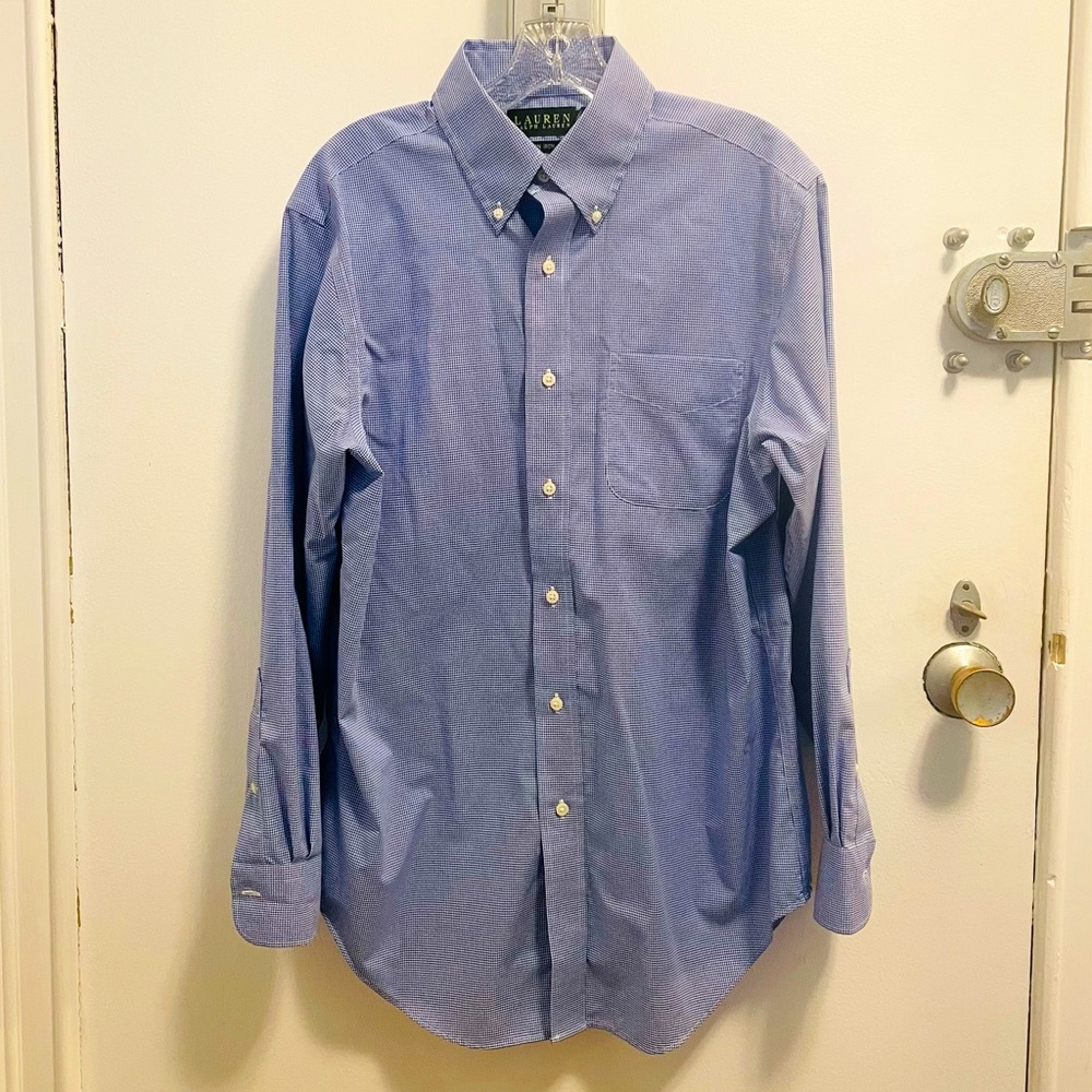 Ralph Lauren blue tiny gingham check button down